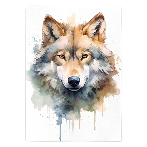 Wolf Portrait Watercolor Wall Art Illustration Print Poster Unframed - Picture 7 of 7